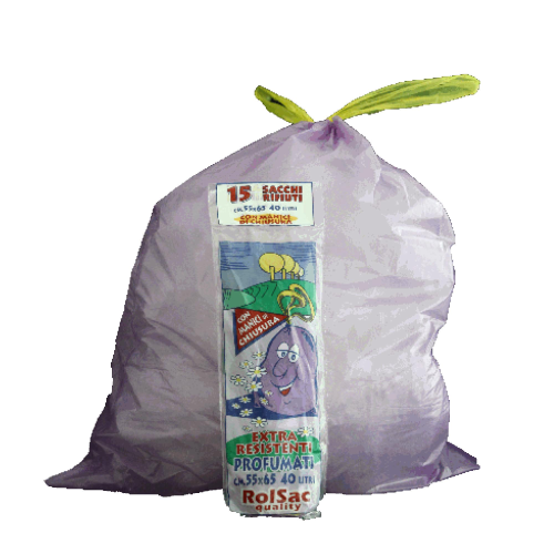 15 Sacchi viola 55x65cm 44Lt 18mic con maniglie Rolsac